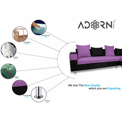 Adorn India Adillac 6 Seater Corner Sofa(Right Side)(Light Purple & Black)