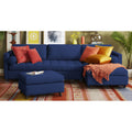 Adorn India Alexander L Shape 7 Seater Sofa Set with Ottoman Puffy RHS (Dark Blue) (3 Year Warranty)