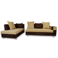 Adorn India Adillac 5 Seater Corner Sofa(Left Side Handle)(Brown & Beige), Wood, Foam
