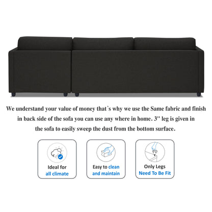 Adorn India Alexander L Shape 6 Seater Sofa (Right Side Handle)(Black)