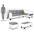 Adorn India Ashley Plain Leatherette Fabric L Shape 8 Seater Sofa Set with 2 Ottoman Puffy & Center Table RHS (Grey & White) (3 Year Warranty)