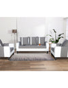 Adorn India Ashley Stripes Leatherette 3-1-1 Five Seater Sofa Set (Grey & White)