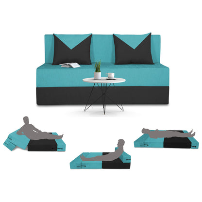 Adorn India Easy Boom 2 Seater Sofa Cum Bed 4 x 6 (Aqua Blue & Black)