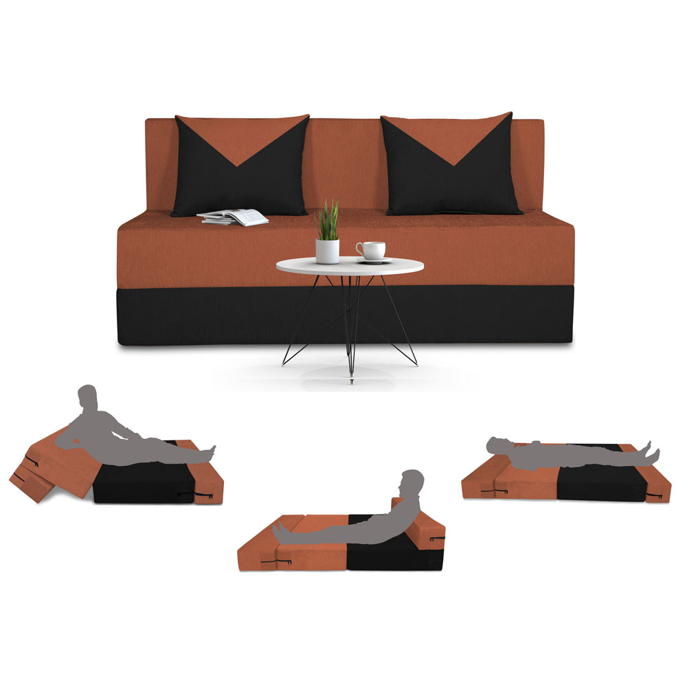 Adorn India Easy Boom 2 Seater Sofa Cum Bed 4 x 6 (Rust & Black) (1 Year Warranty)