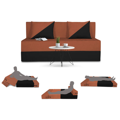 Adorn India Easy Desmond 2 Seater Sofa Cum Bed 4 x 6 (Rust & Black)