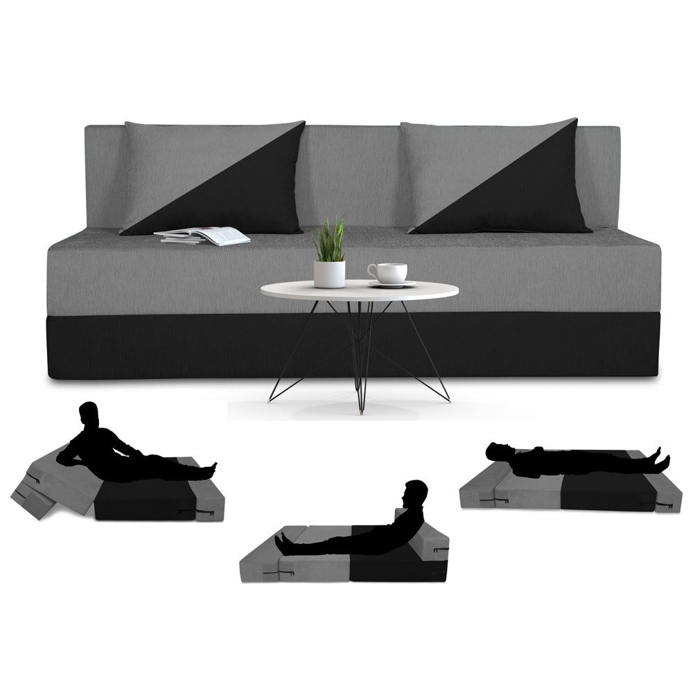 Adorn India Easy Desmond 4 Seater Sofa Cum Bed 6 X 6 (Grey & Black) (1 Year Warranty)