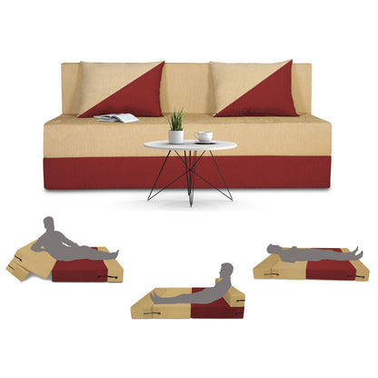 Adorn India Easy Desmond 3 Seater Sofa Cum Bed 5 x 6 (Maroon & Beige)