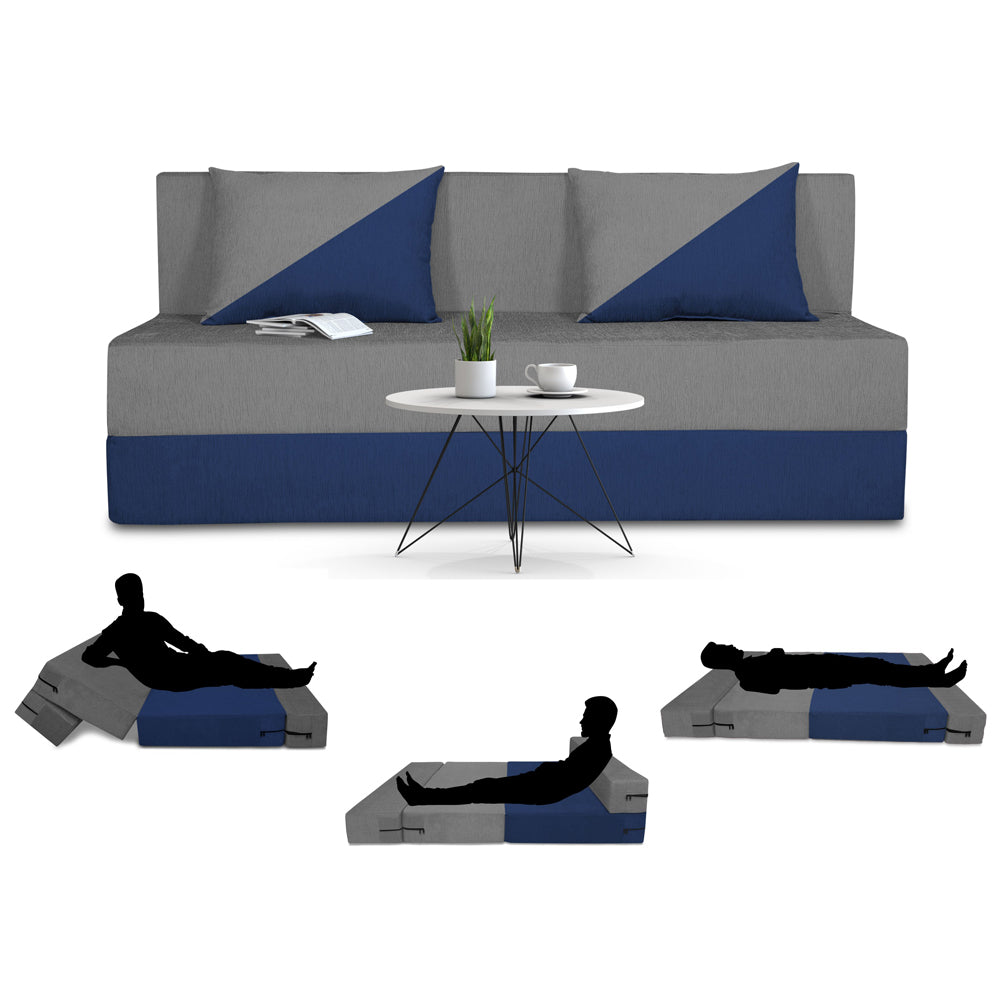 Adorn India Easy Desmond 3 Seater Sofa Cum Bed 5 X 6 (Blue & Grey) (1 Year Warranty)