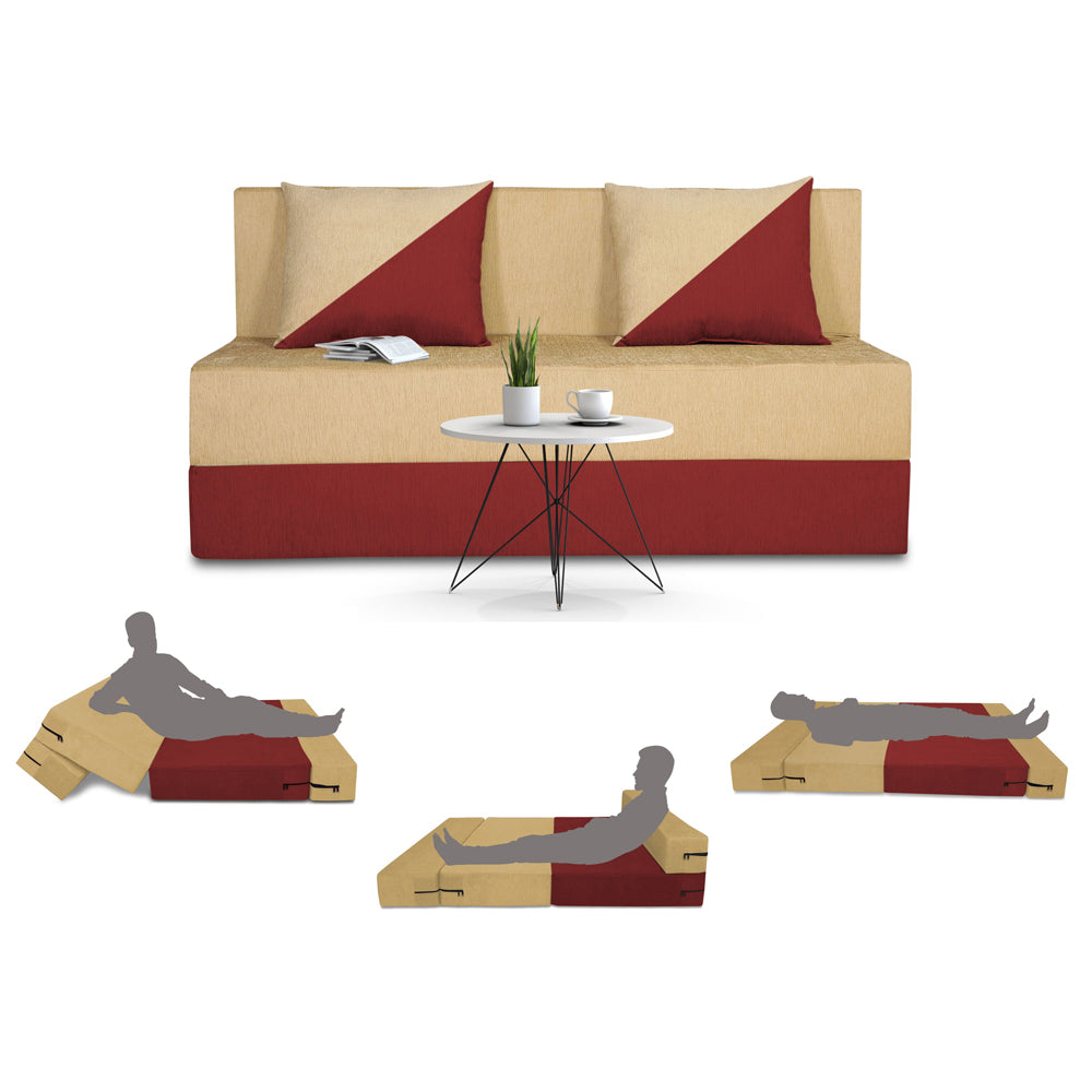Adorn India Easy Desmond 2 Seater Sofa Cum Bed 4 x 6 (Maroon & Beige) (1 Year Warranty)