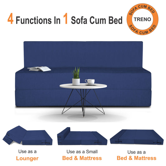 Adorn India Easy Treno 3 Seater Sofa Cum Bed Sit & Sleep Perfect for Guest, Colour Blue, 5'x6'