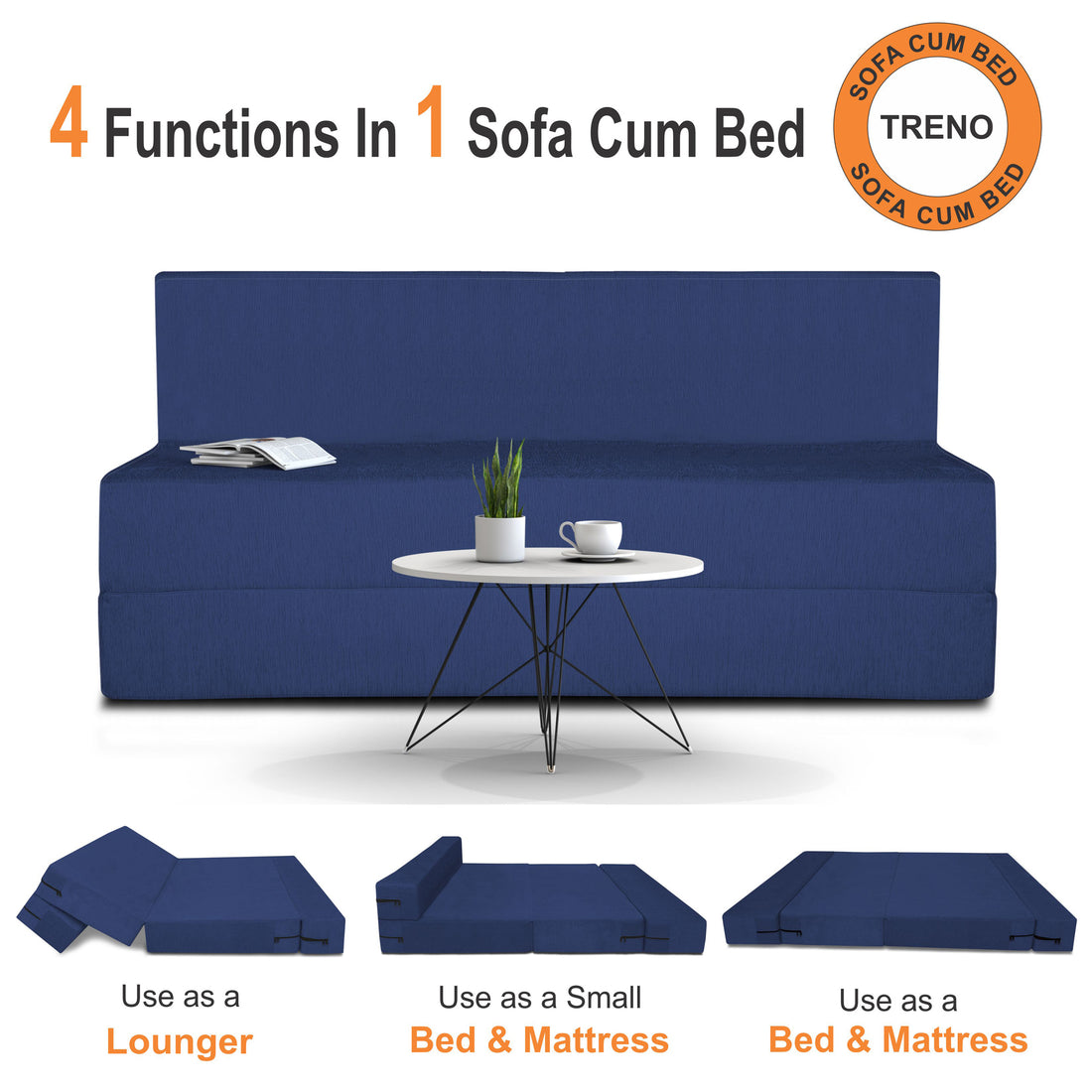 Adorn India Easy Treno 3 Seater Sofa Cum Bed Sit & Sleep Perfect for Guest, Colour Blue, 5'x6', (1 Year Warranty)