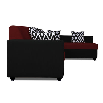 Adorn India Rio Highback L Shape 6 Seater corner Sofa Set (Maroon & Black)