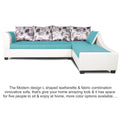 Adorn India Aliana L Shape Leatherette Fabric 6 Seater Sofa Set RHS (Aqua Blue & White) (3 Year Warranty)