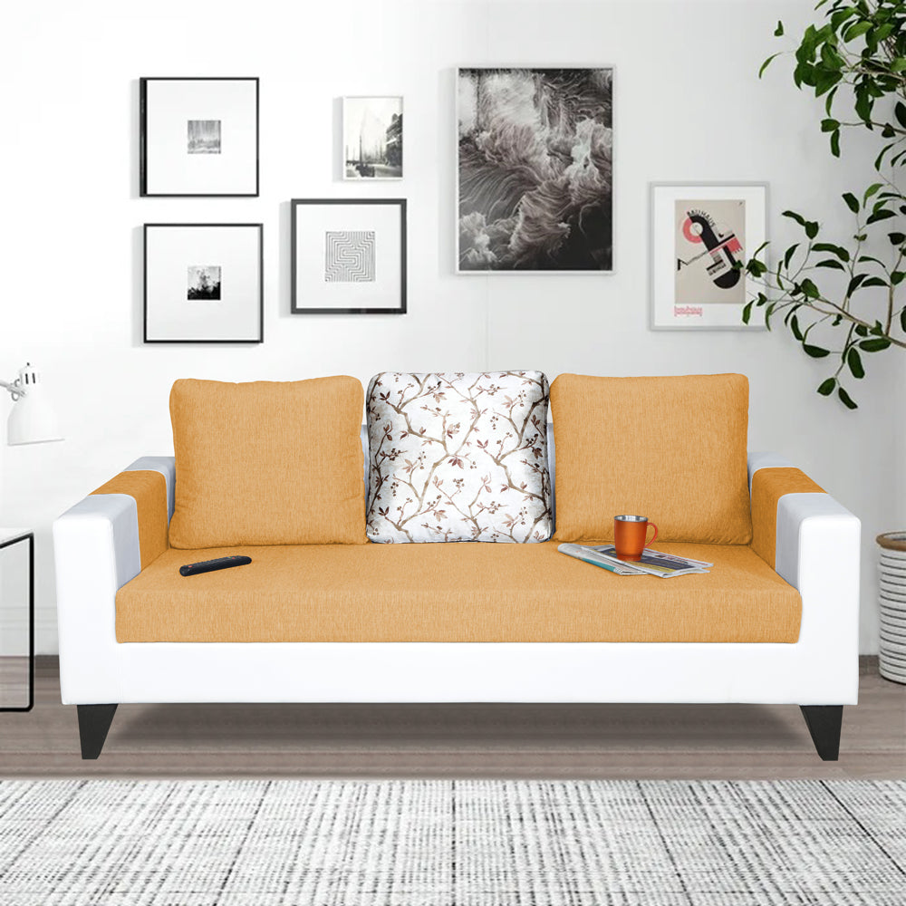 Adorn India Ashley Digitel Print Leatherette Fabric 3 Seater Sofa (Beige & White)