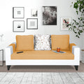 Adorn India Ashley Digitel Print Leatherette Fabric 3 Seater Sofa (Beige & White)
