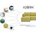 Adorn India Alexander L Shape 7 Seater Sofa Set with Ottoman Puffy LHS (Green) (3 Year Warranty)