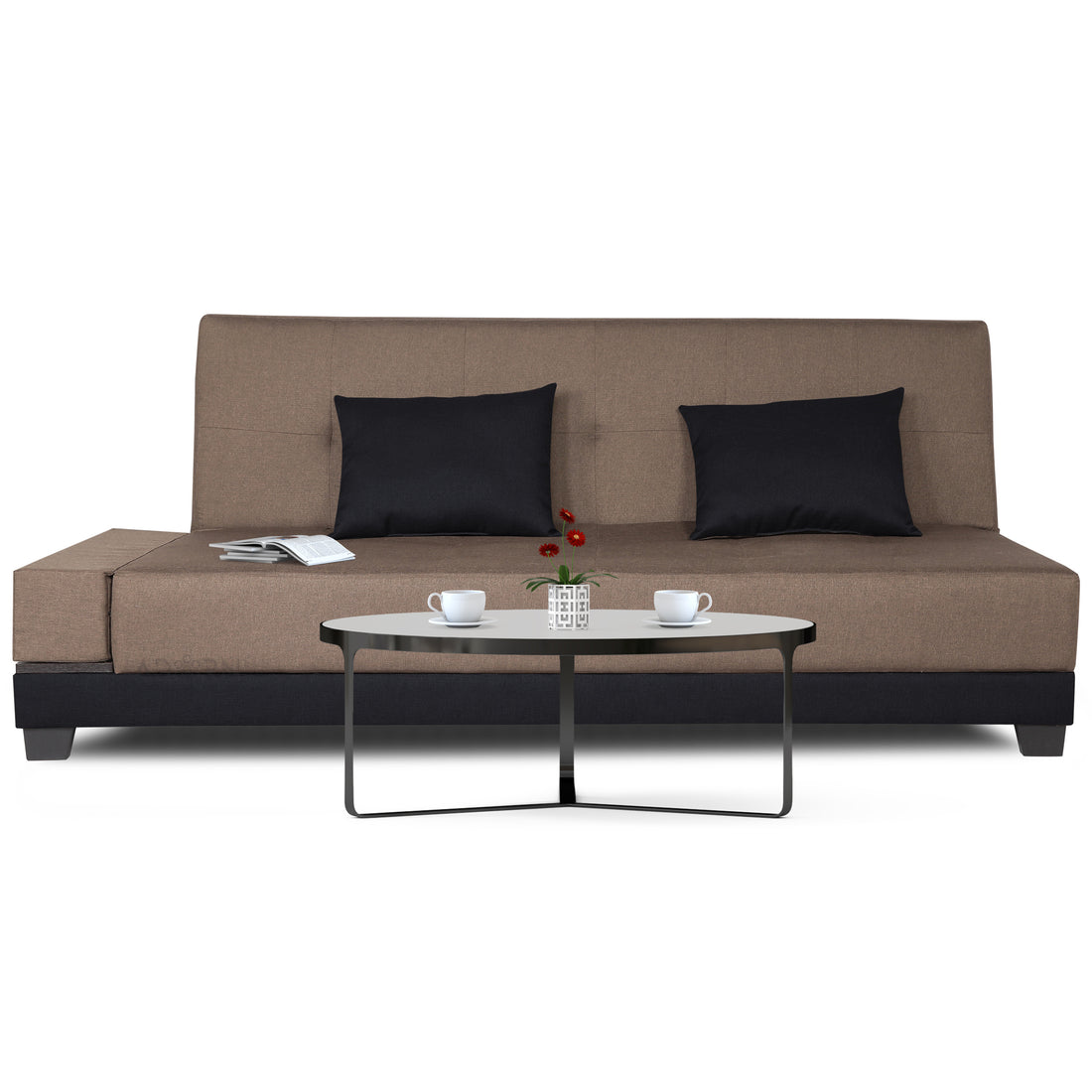 3 Seater Sofa Cum Bed Exclusive Two Tone Blake (Camel & Black), Wood, Foam