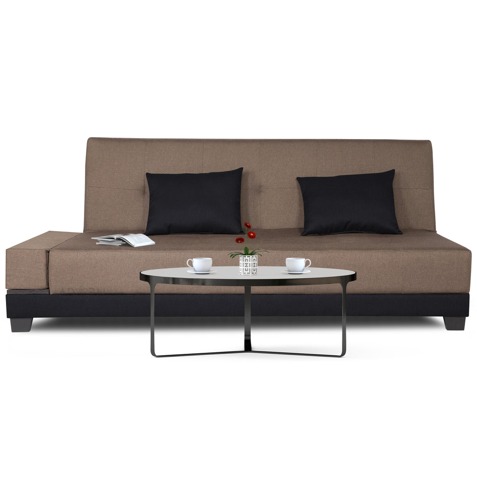 3 Seater Sofa Cum Bed Exclusive Two Tone Blake (Camel & Black), Wood, Foam