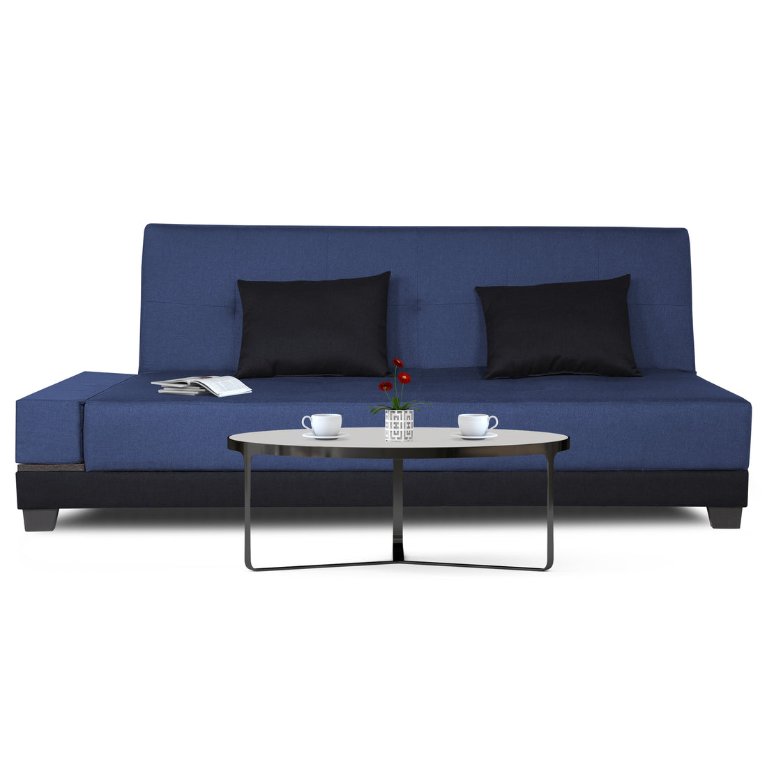 3 Seater Sofa Cum Bed Exclusive Two Tone Blake (Blue & Black), Wood, Foam