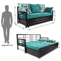 Adorn India Polar Black Metal Three Seater Sofa Cum Bed with Storage (6 x 5) (Aqua Blue)