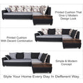 Adorn India Orlando Fabric L Shape Sofa (Black) ack and Light Grey