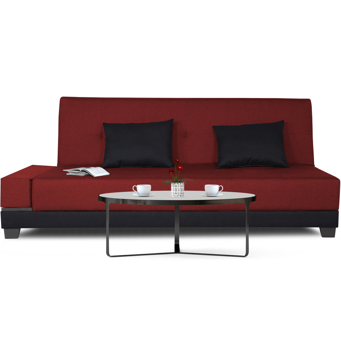 3 Seater Sofa Cum Bed Exclusive Two Tone Blake (Maroon & Black), Wood, Foam