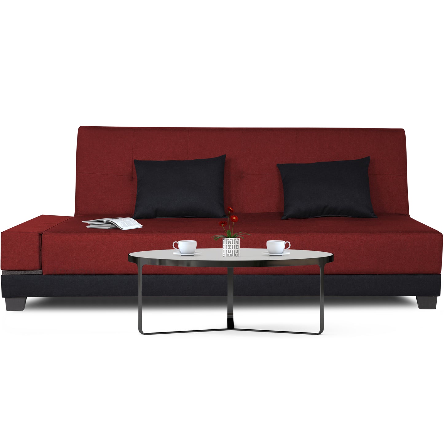 Adorn India Exclusive Two Tone Blake Three Seater Sofa Cum Bed (Maroon & Black)