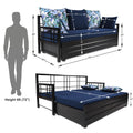 Adorn India Polar Black Metal Three Seater Sofa Cum Bed with Storage (6 x 5) (Blue)