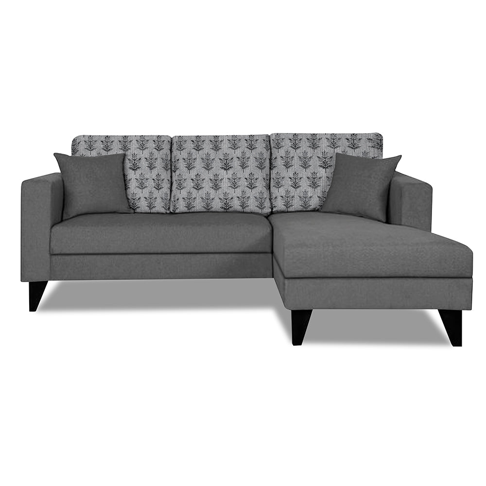 Adorn India Parker Leaf L Shape 4 Seater Sofa Set (Right Hand Side) (Grey) Martin Plus