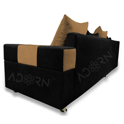 Adorn India Adillac 6 Seater Corner Sofa(Left Side Handle)(Camel & Black)
