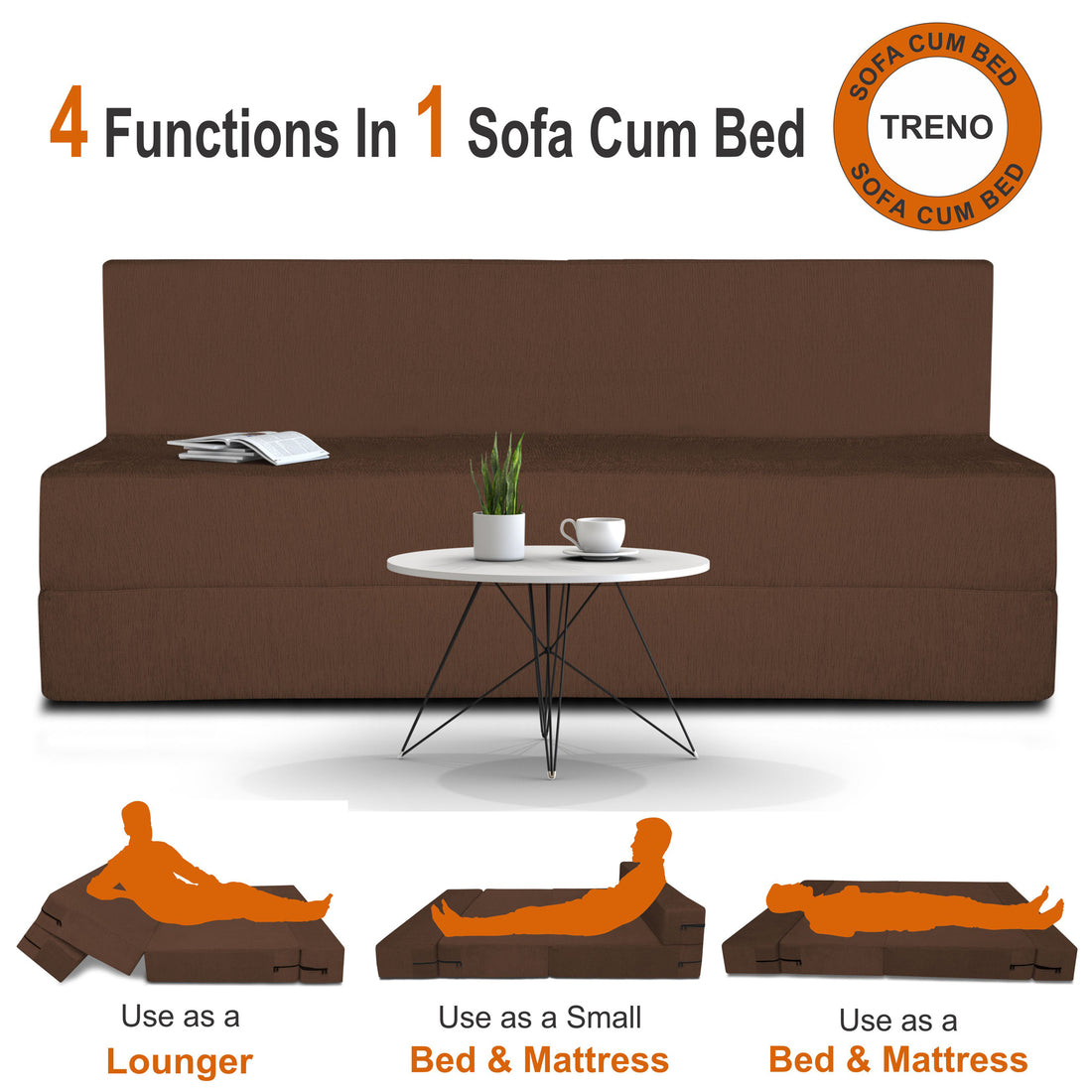 Adorn India Easy Treno 3 Seater Sofa Cum Bed Sit & Sleep Perfect for Guest, Colour Brown, 6'x6', (1 Year Warranty)