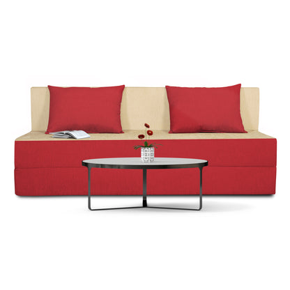 Adorn India Easy Three Seater Sofa Cum Bed 5'x6' (Red and Beige)