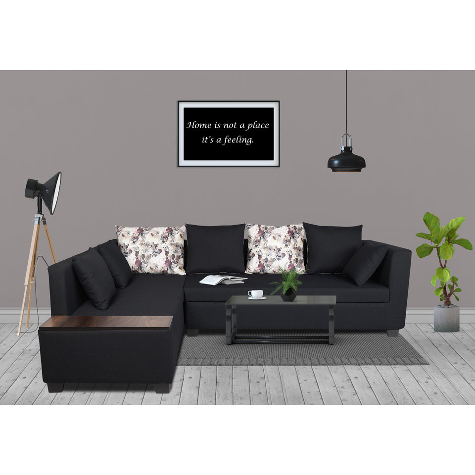 Mclain L Shape 6 Seater Sofa (Left Side Handle)(Black)