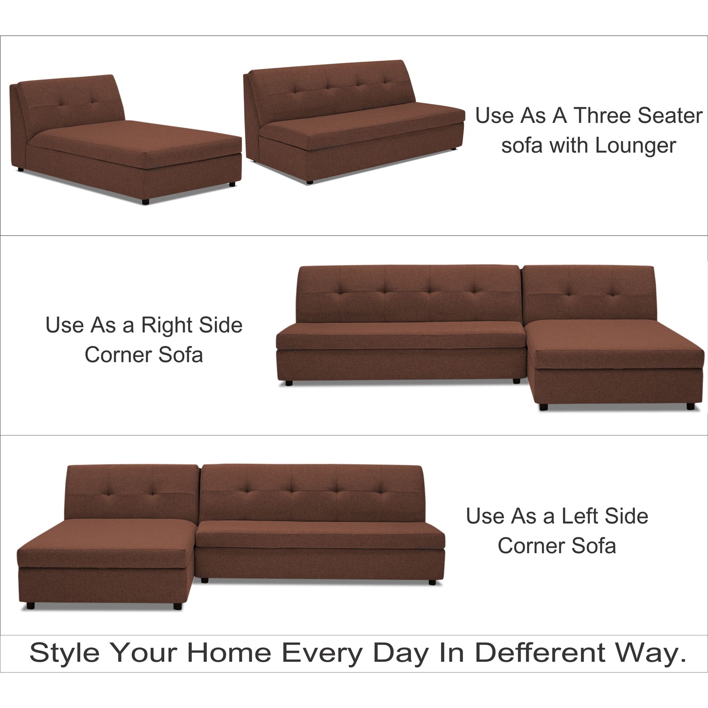 Adorn India Atlas Modular Sofa Set (Brown)