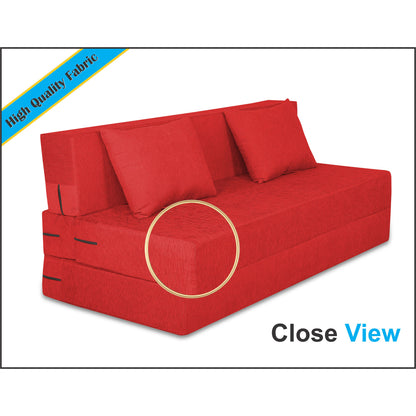 Adorn India Easy Three Seater Sofa Cum Bed Alyn 6'x 6' (Red)