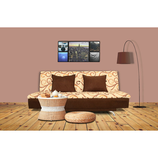 Adorn India Berry 3 Seater Sofa Cum Bed Digitel Print (Brown & Beige)