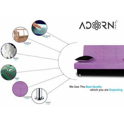 Adorn India Alyssum 3 Seater Sofa Cum Bed (Light Purple & Black)