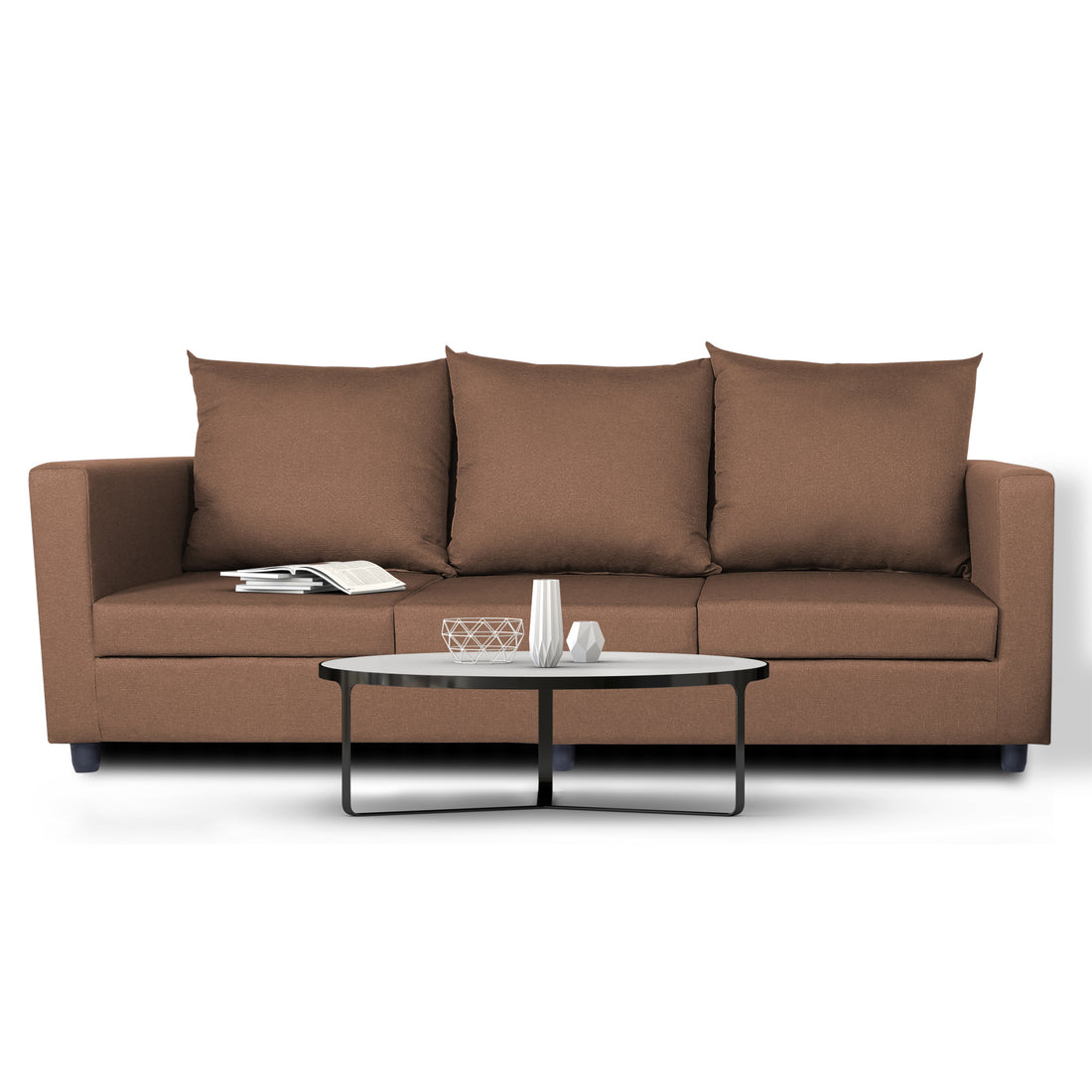 Adorn India New Straight Line Three Seater Sofa(Camel)