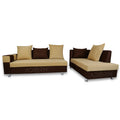 Adorn India Adillac 5 Seater Corner Sofa(Right Side)(Brown & Beige), Wood, Foam