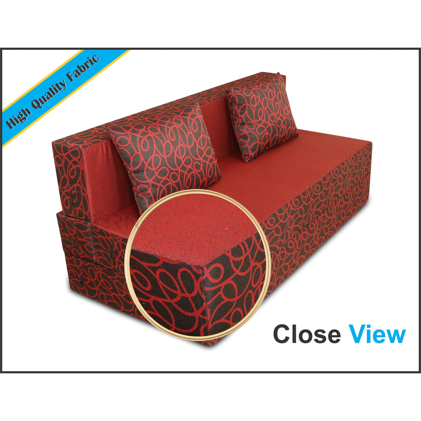 Adorn India Easy Three Seater Sofa Cum Bed Poly Cotton (Maroon & Black) 5'X6'