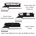 Adorn India Aliana L Shape Leatherette Fabric 6 Seater Sofa Set LHS (Black & White) (3 Year Warranty)