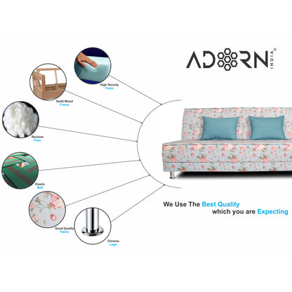 Adorn India Roselyn 3 Seater Sofa Cum Bed Digitel Print (Aqua Blue)