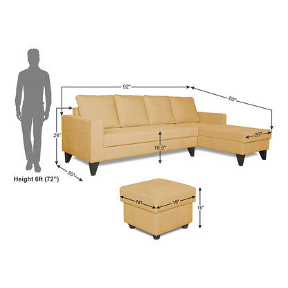 Adorn India Hallton L Shape Decent Sofa Set 6 Seater with Ottoman (Right Side) (Beige)