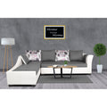Adorn India Aliana L Shape Leatherette Fabric 6 Seater Sofa Set LHS (Light Grey & White) (3 Year Warranty)