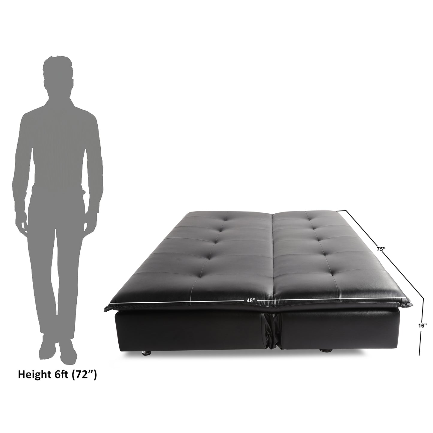 Adorn India Aspen Leatherette 3 Seater Sofa Cum Bed (Black)