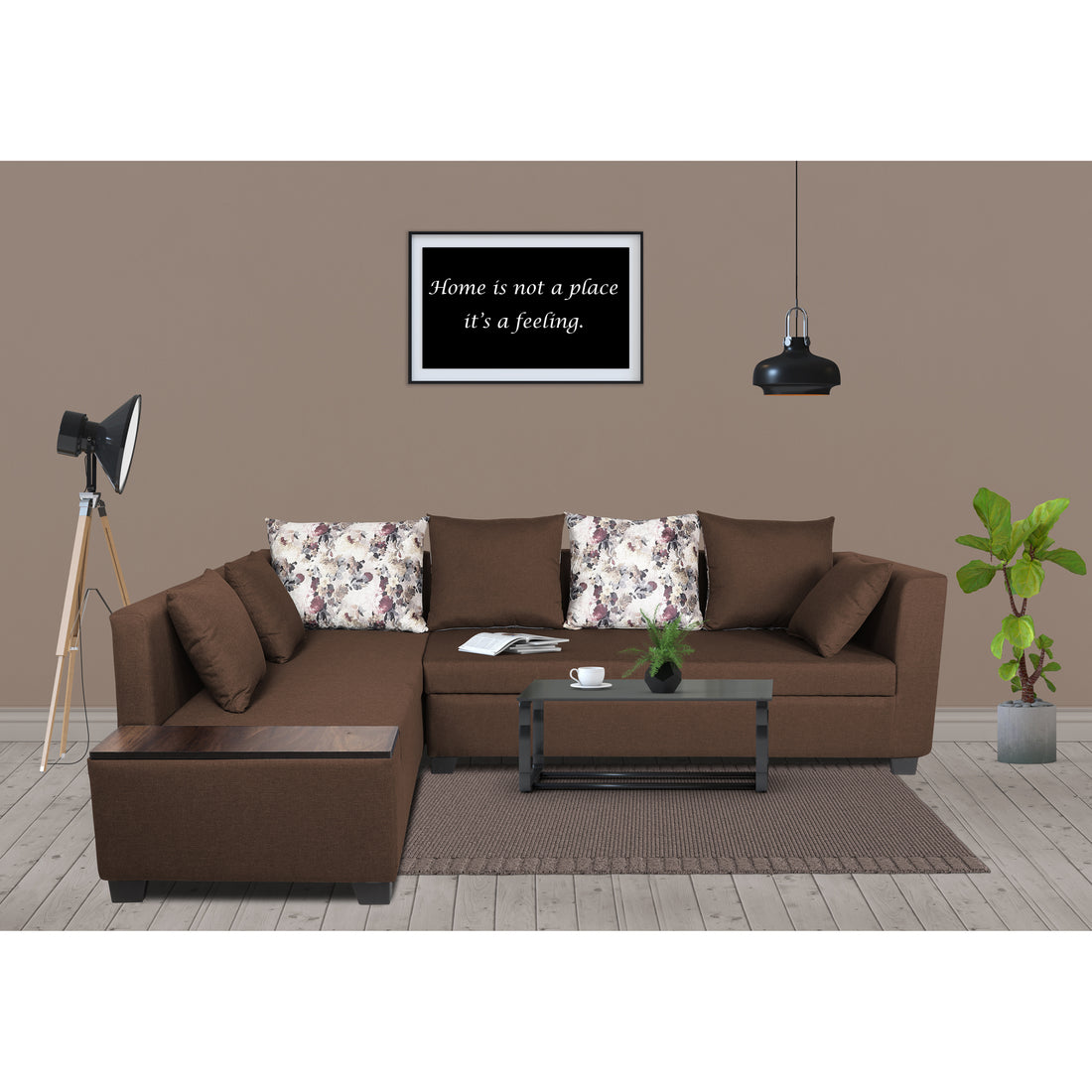 Adorn India Mclain L Shape 6 Seater Sofa (Left Side Handle)(Brown)