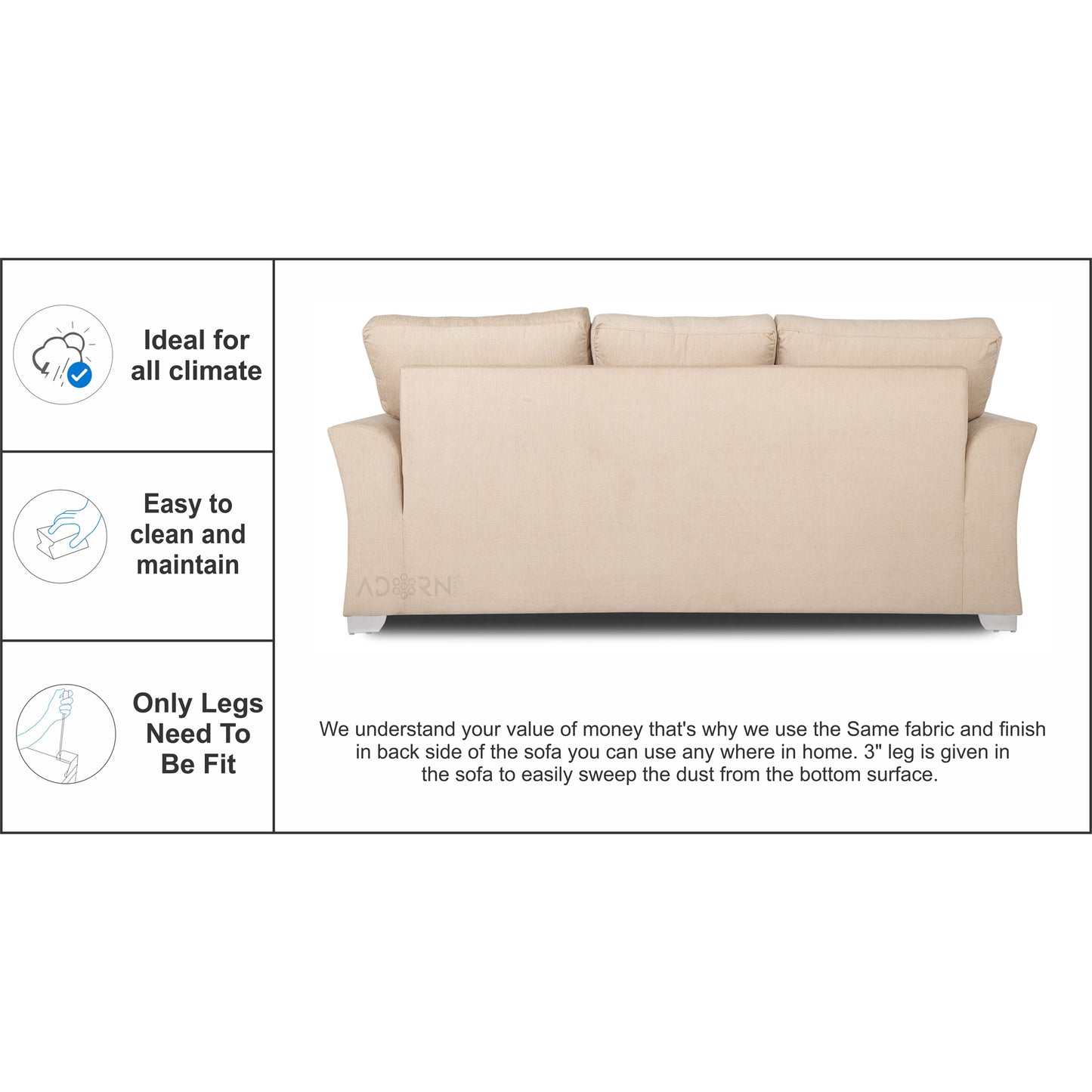 Adorn India Alexia Five Seater Sofa Set 3-1-1 (Beige)