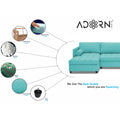 Adorn India Alexander L Shape 7 Seater Sofa Set with Ottoman Puffy LHS(Aqua Blue) (3 Year Warranty)