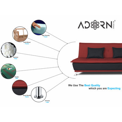 Adorn India Exclusive Two Tone Arden Three Seater Sofa Cum Bed (Maroon & Black)