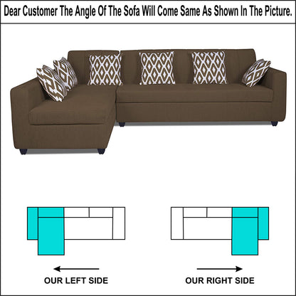 Adorn India Rio Highback L Shape 6 Seater corner Sofa Set (Left Side Handle)(Brown)